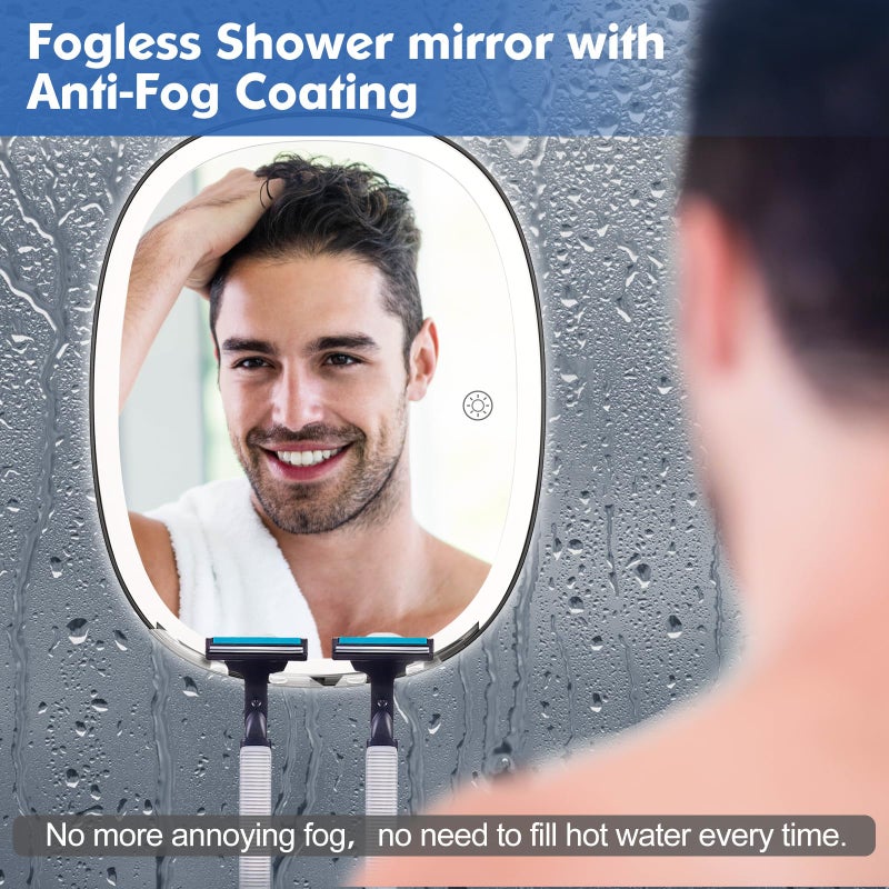 COSMIRROR Shower Mirror Fogless for Shaving with Razor Holders  No-Drilling  3-Color Dimmable Lights - Larger Anti-Fog Shower Mirror with Light Shatterproof & Waterproof for Men and Women - Image 3